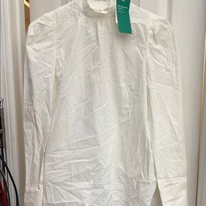 NWT H&M Elegant White Long Sleeve puff shoulder cotton Blouse